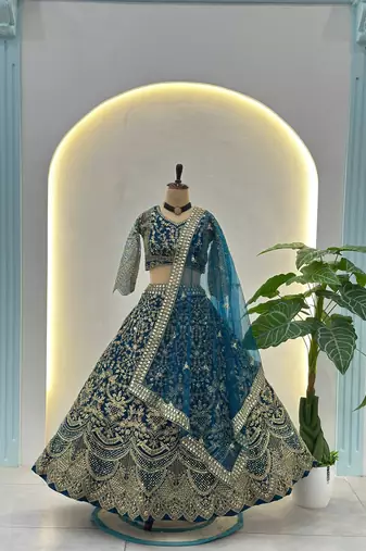 blue embroidered lehenga