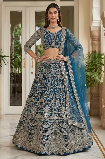 blue embroidered lehenga