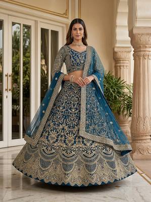 blue embroidered lehenga 1