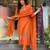 Women's rayon silk embroidered orange kurta pant set with chanderi dupatta