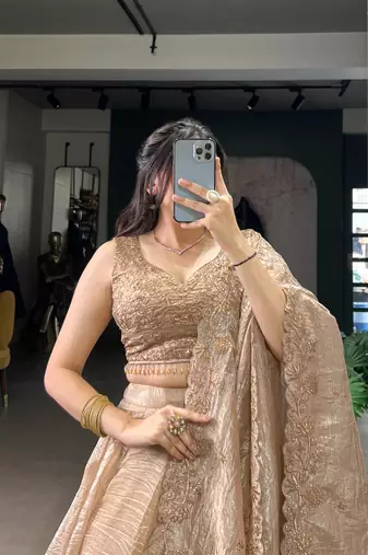 gold party lehenga