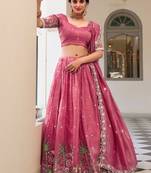 pink floral embroidered lehenga