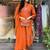 Women's rayon silk embroidered orange kurta pant set with chanderi dupatta