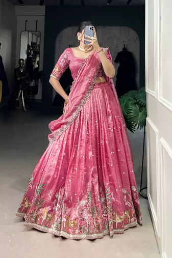Pink Floral Embroidered Lehenga
