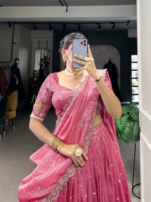 pink floral embroidered lehenga 4