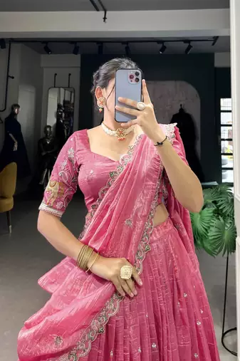 pink floral embroidered lehenga