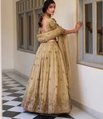 light-gold floral printed lehenga