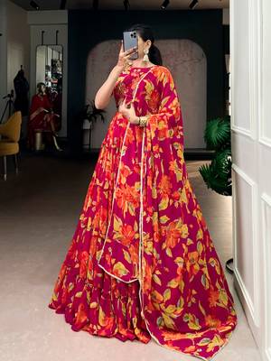  hot pink floral printed lehenga 3
