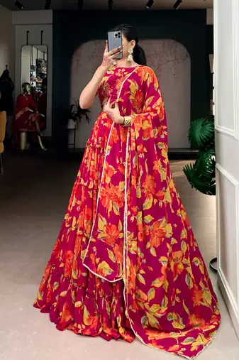  hot pink floral printed lehenga