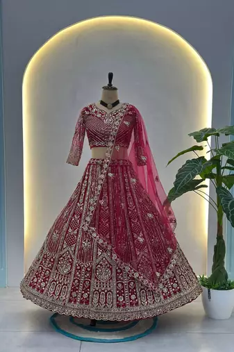 red bridal lehenga