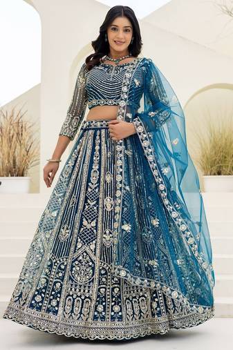  blue heavy embroidered lehenga