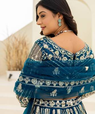  blue heavy embroidered lehenga 2