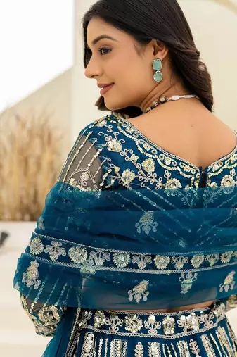  blue heavy embroidered lehenga