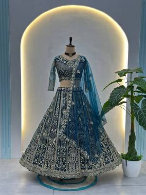  blue heavy embroidered lehenga 3