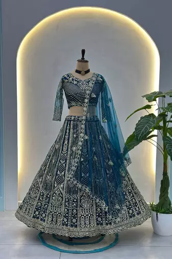  blue heavy embroidered lehenga