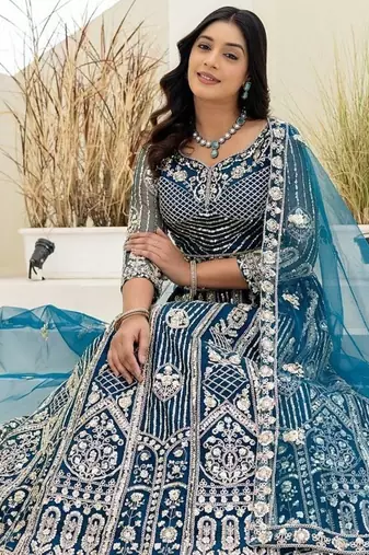  blue heavy embroidered lehenga
