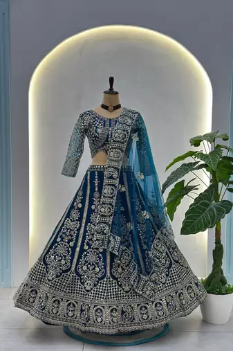 dark- blue heavy embroidered lehenga