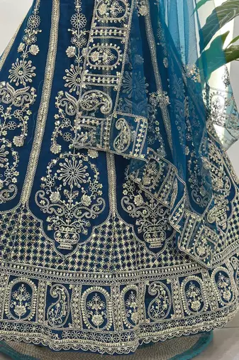 dark- blue heavy embroidered lehenga