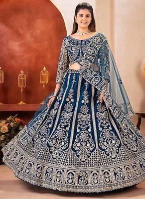 dark- blue heavy embroidered lehenga 4