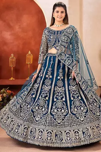 dark- blue heavy embroidered lehenga