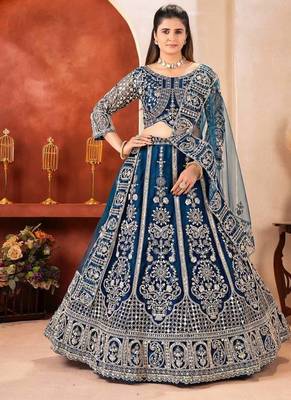dark- blue heavy embroidered lehenga 1