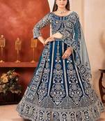 dark- blue heavy embroidered lehenga
