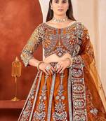 dark mustard embroidered lehenga detail