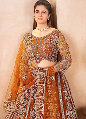 dark mustard embroidered lehenga detail 4