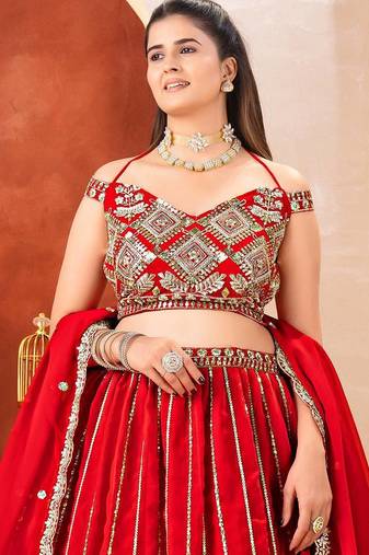 red embroidered lehenga