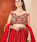 red embroidered lehenga