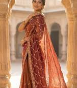 Peach Color Sequence embroidery work with Cut  work border silk Saree