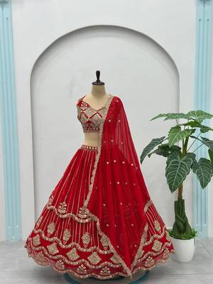 red embroidered lehenga 3
