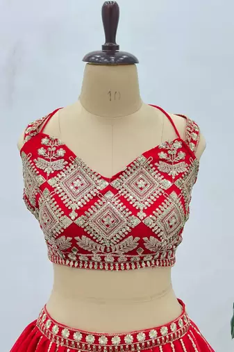 red embroidered lehenga