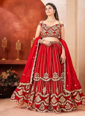 red embroidered lehenga 1