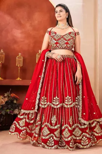 Red Embroidered Lehenga