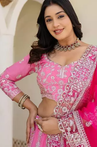 pink embroidered lehenga