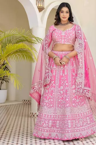 pink embroidered lehenga