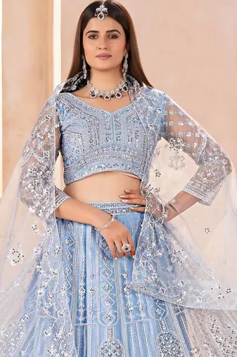 sky-blue embroidered lehenga