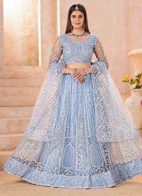 sky-blue embroidered lehenga 1