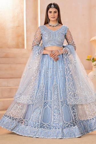 sky-blue embroidered lehenga