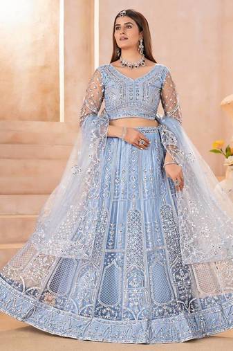 Sky-Blue Embroidered Lehenga