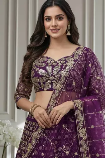 purple embroidered lehenga