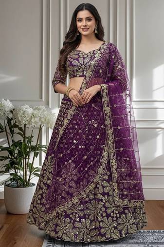 purple embroidered lehenga