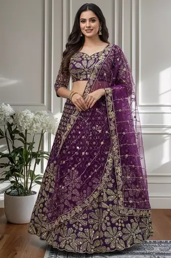 purple embroidered lehenga