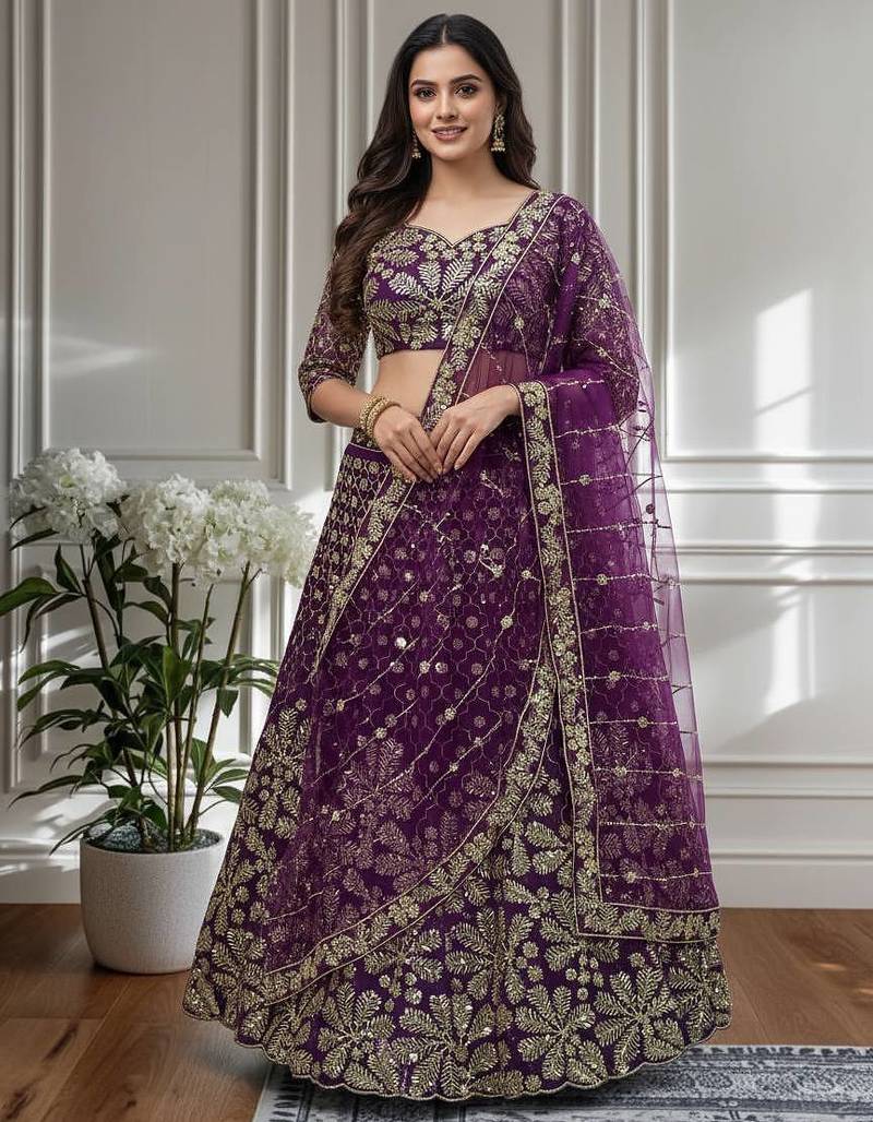 purple embroidered lehenga