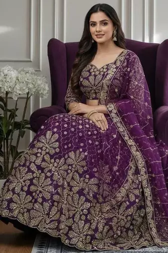 purple embroidered lehenga