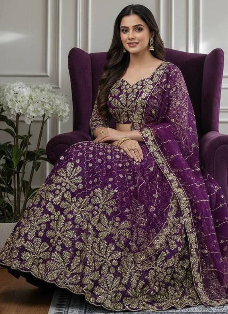 purple embroidered lehenga