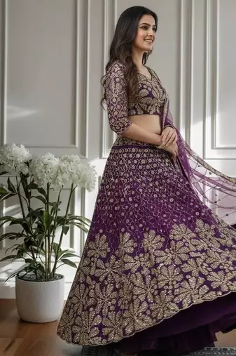 purple embroidered lehenga