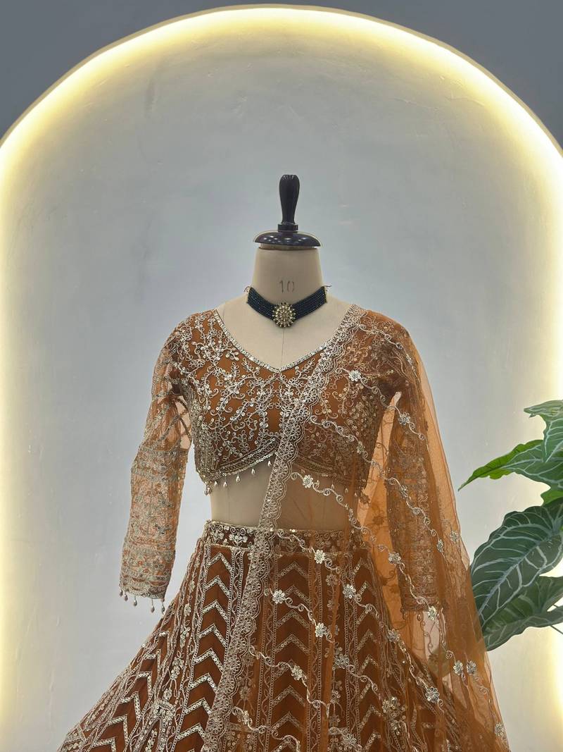 dark-Yellow designer bridal lehenga