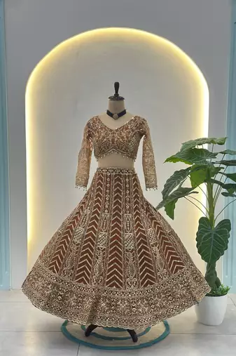 dark-Yellow designer bridal lehenga